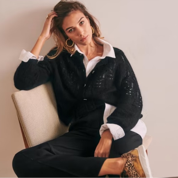 Sezane La Maille Tonio black cardigan sweater size M - Picture 3 of 14